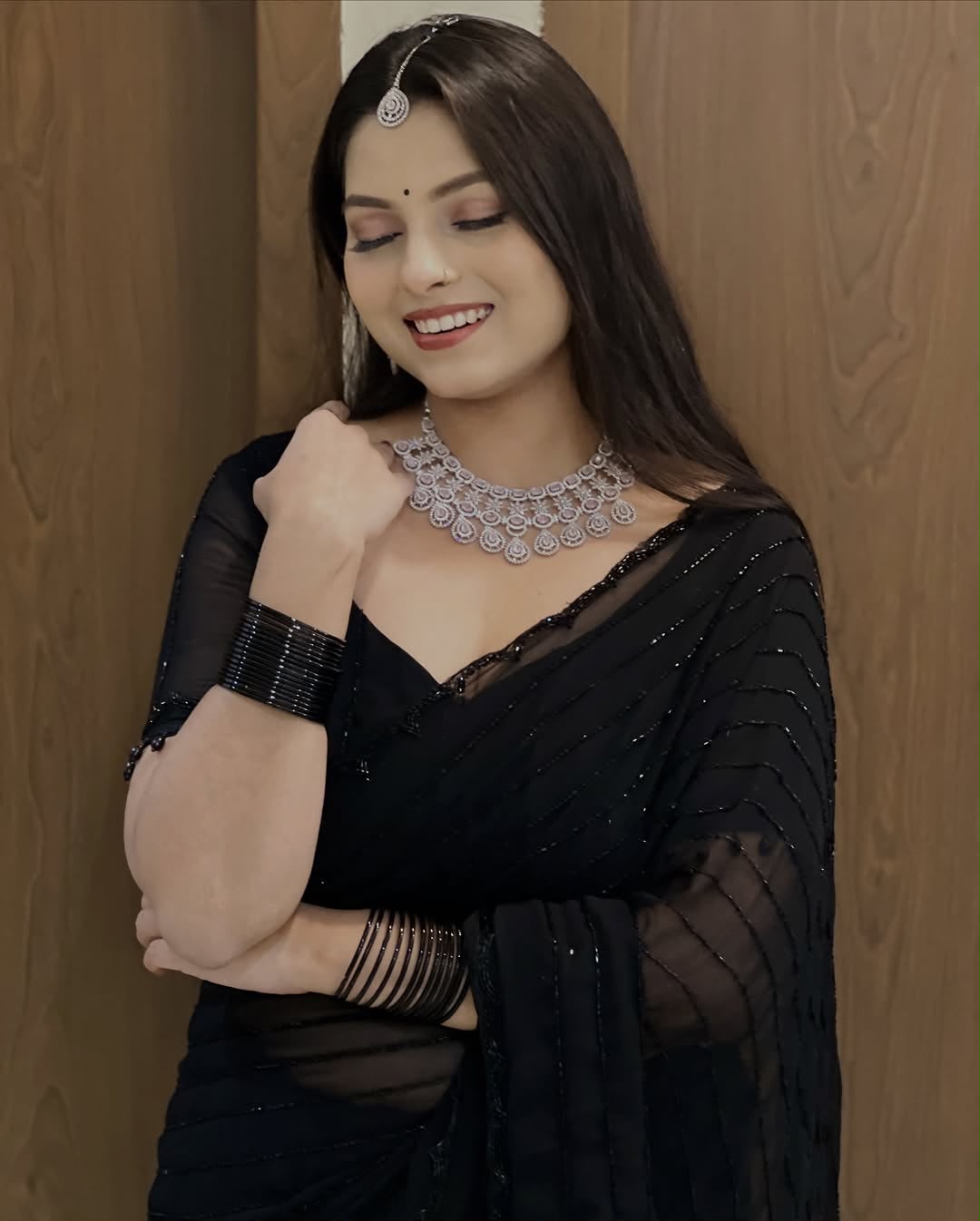Fox Georgette Saree with Khatli Cut Dana Handwork & Diamond Work | Designer Party Wear Saree with Heavy Work Blouse
