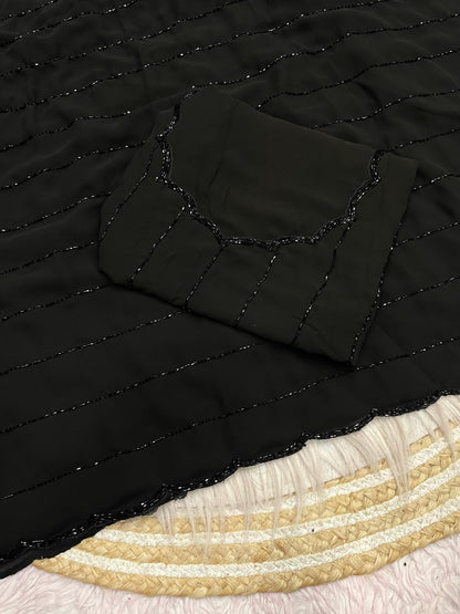 Fox Georgette Saree with Khatli Cut Dana Handwork & Diamond Work | Designer Party Wear Saree with Heavy Work Blouse