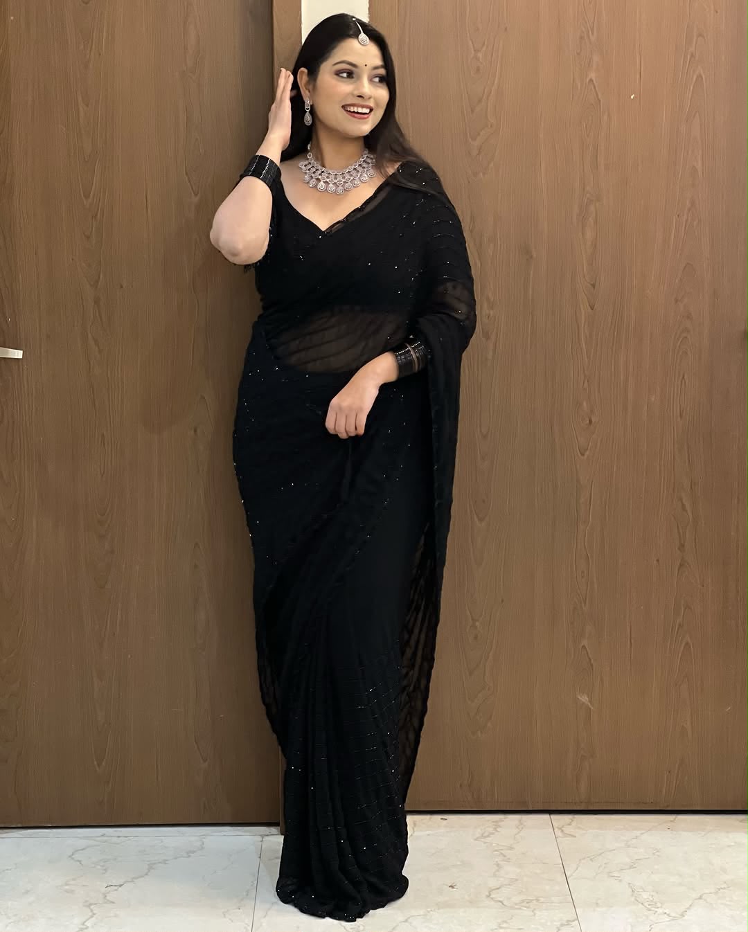 Fox Georgette Saree with Khatli Cut Dana Handwork & Diamond Work | Designer Party Wear Saree with Heavy Work Blouse