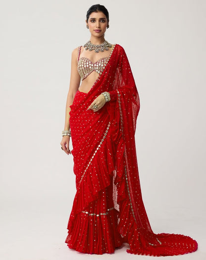 Bollywood Crush Pleated Faux Georgette Saree with Sequins Work