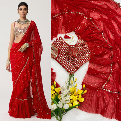 Bollywood Crush Pleated Faux Georgette Saree with Sequins Work