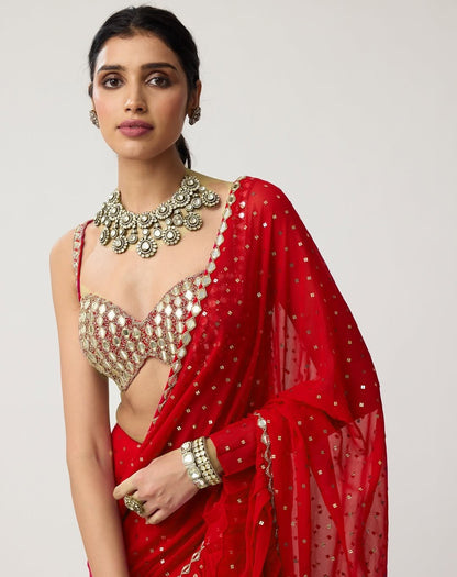 Bollywood Crush Pleated Faux Georgette Saree with Sequins Work
