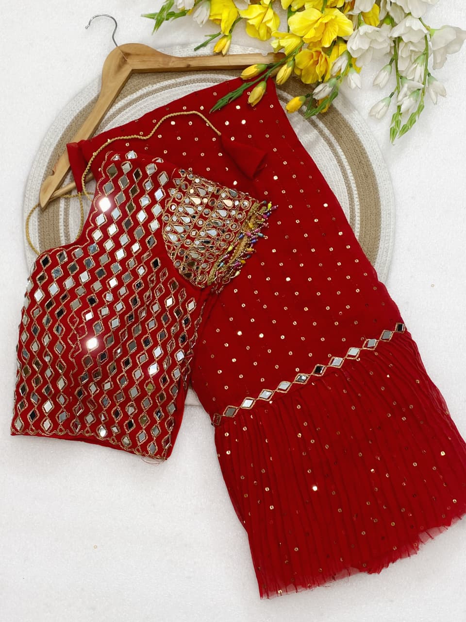 Bollywood Crush Pleated Faux Georgette Saree with Sequins Work