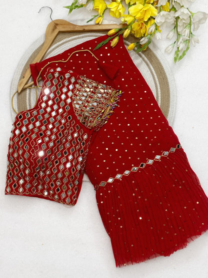 Bollywood Crush Pleated Faux Georgette Saree with Sequins Work
