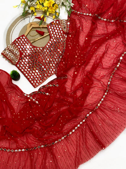 Bollywood Crush Pleated Faux Georgette Saree with Sequins Work