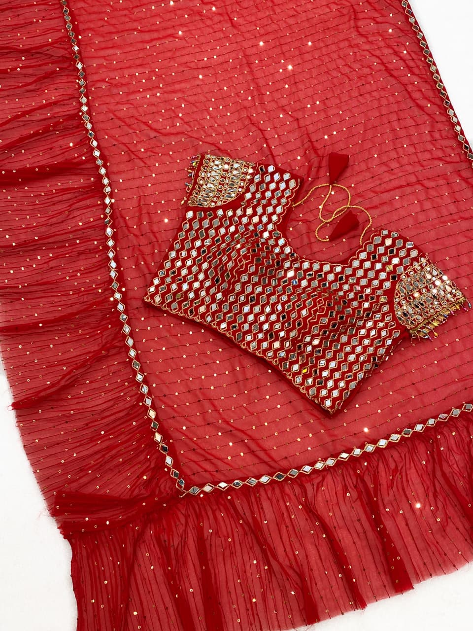 Bollywood Crush Pleated Faux Georgette Saree with Sequins Work