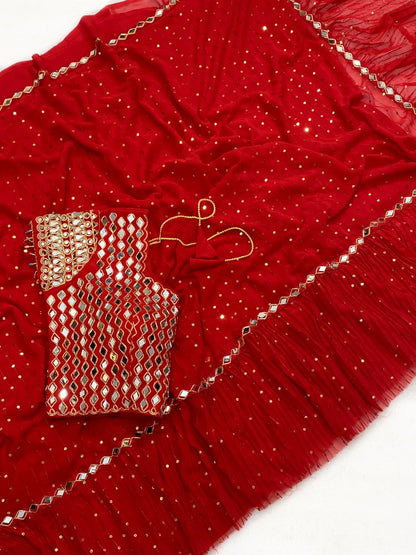 Bollywood Crush Pleated Faux Georgette Saree with Sequins Work