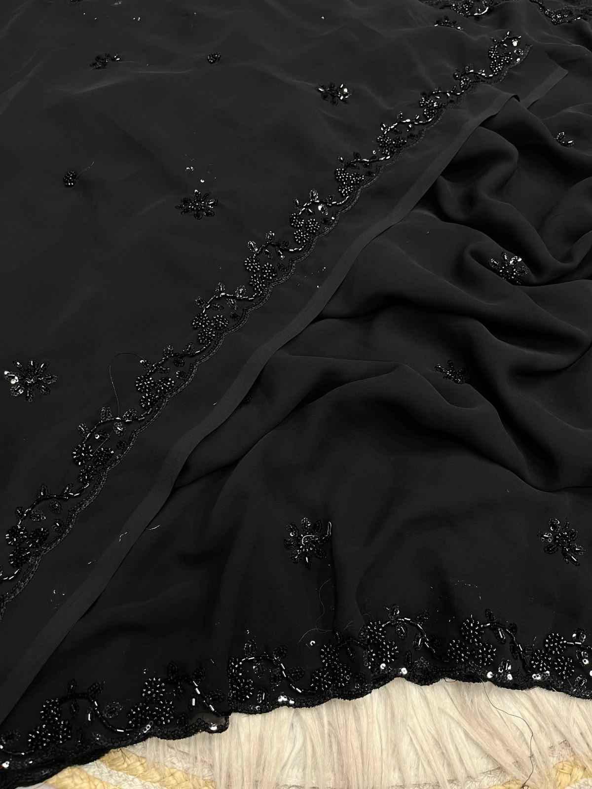 Bollywood Georgette Saree with Sequins Beads C-Pallu Work & Arco Border | Designer Party Wear Saree with Unstitched Blouse