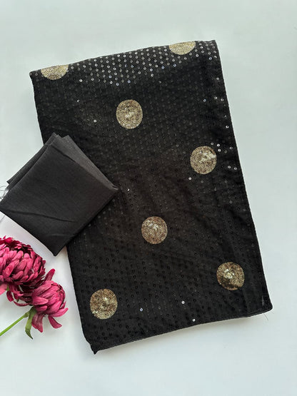 Sophie Choudry Inspired Black Faux Georgette Sequins Saree