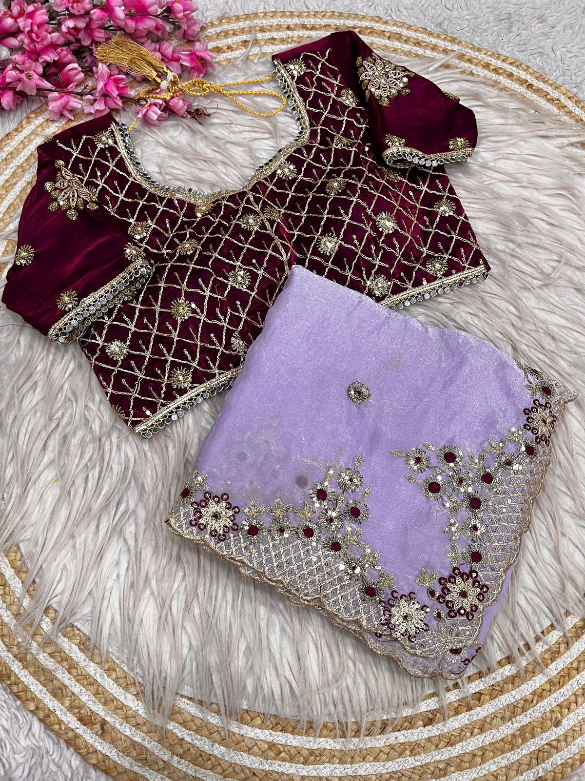 Bollywood Designer Fendy Satin Silk Saree with 3mm Sequins & Coding Embroidery Work | Cutwork Border | Stitched Blouse