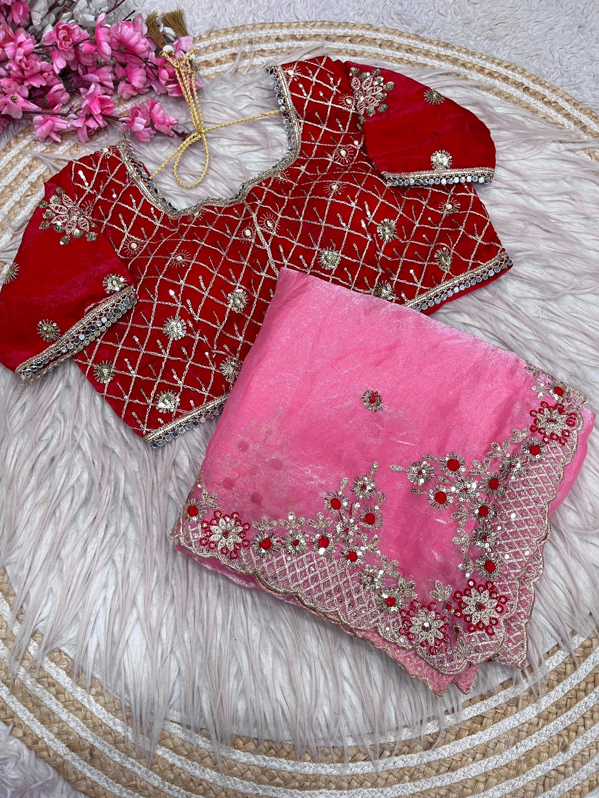Bollywood Designer Fendy Satin Silk Saree with 3mm Sequins & Coding Embroidery Work | Cutwork Border | Stitched Blouse