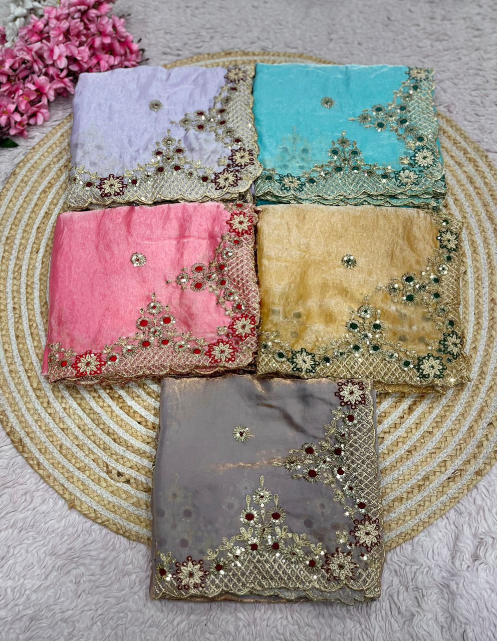 Bollywood Designer Fendy Satin Silk Saree with 3mm Sequins & Coding Embroidery Work | Cutwork Border | Stitched Blouse