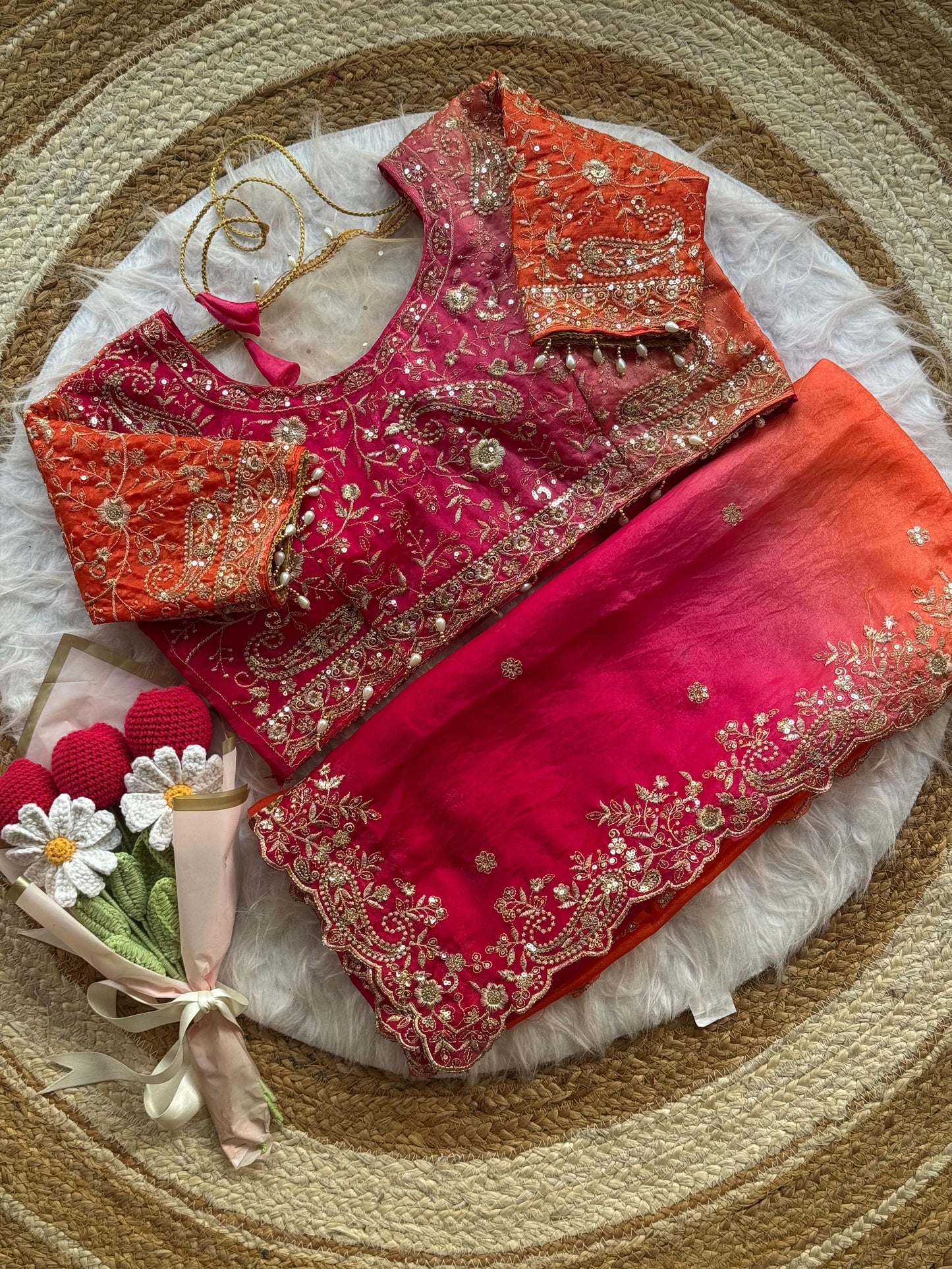 Fendy Satin Padding Saree with 3mm Sequence Embroidery Border & Heavy Zari Work Blouse | KYARI PADDING
