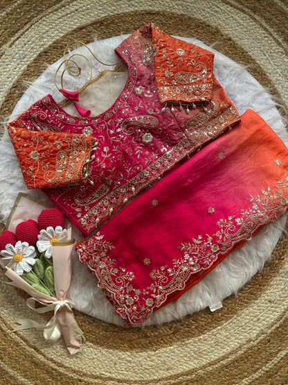 Fendy Satin Padding Saree with 3mm Sequence Embroidery Border & Heavy Zari Work Blouse | KYARI PADDING