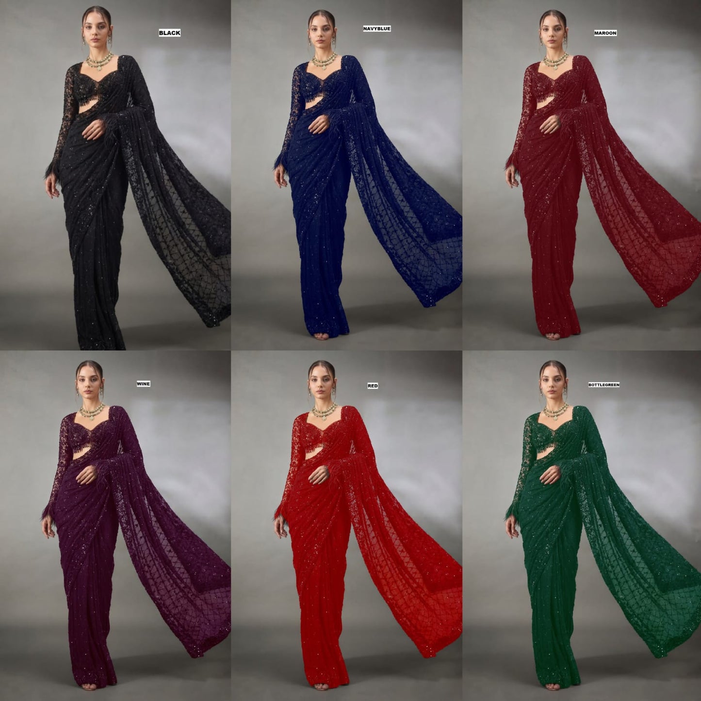 Bollywood Faux Georgette Saree with Sequins Work & Embroidered Blouse
