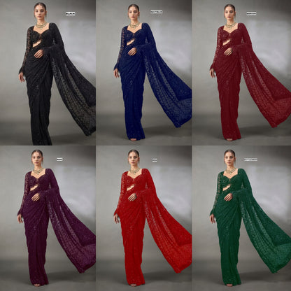 Bollywood Faux Georgette Saree with Sequins Work & Embroidered Blouse