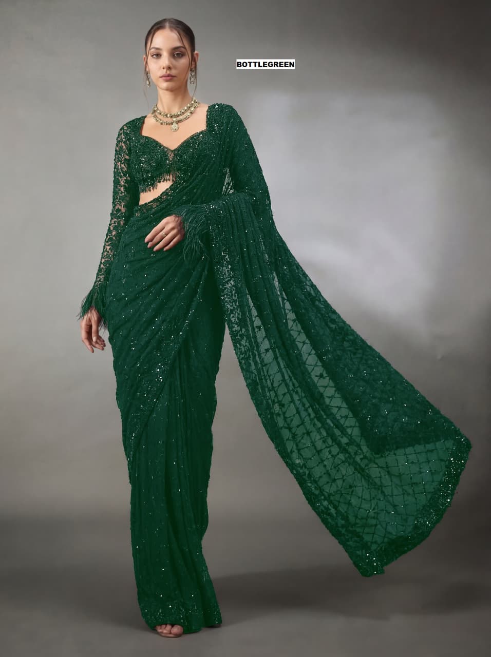 Bollywood Faux Georgette Saree with Sequins Work & Embroidered Blouse