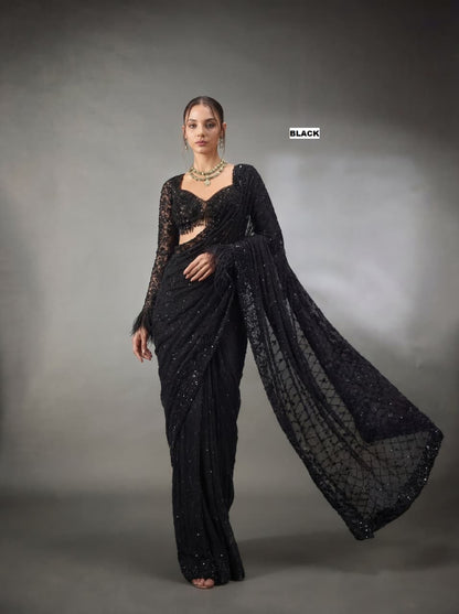 Bollywood Faux Georgette Saree with Sequins Work & Embroidered Blouse