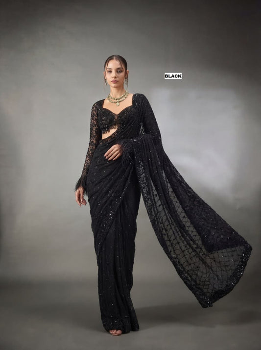 Bollywood Faux Georgette Saree with Sequins Work & Embroidered Blouse
