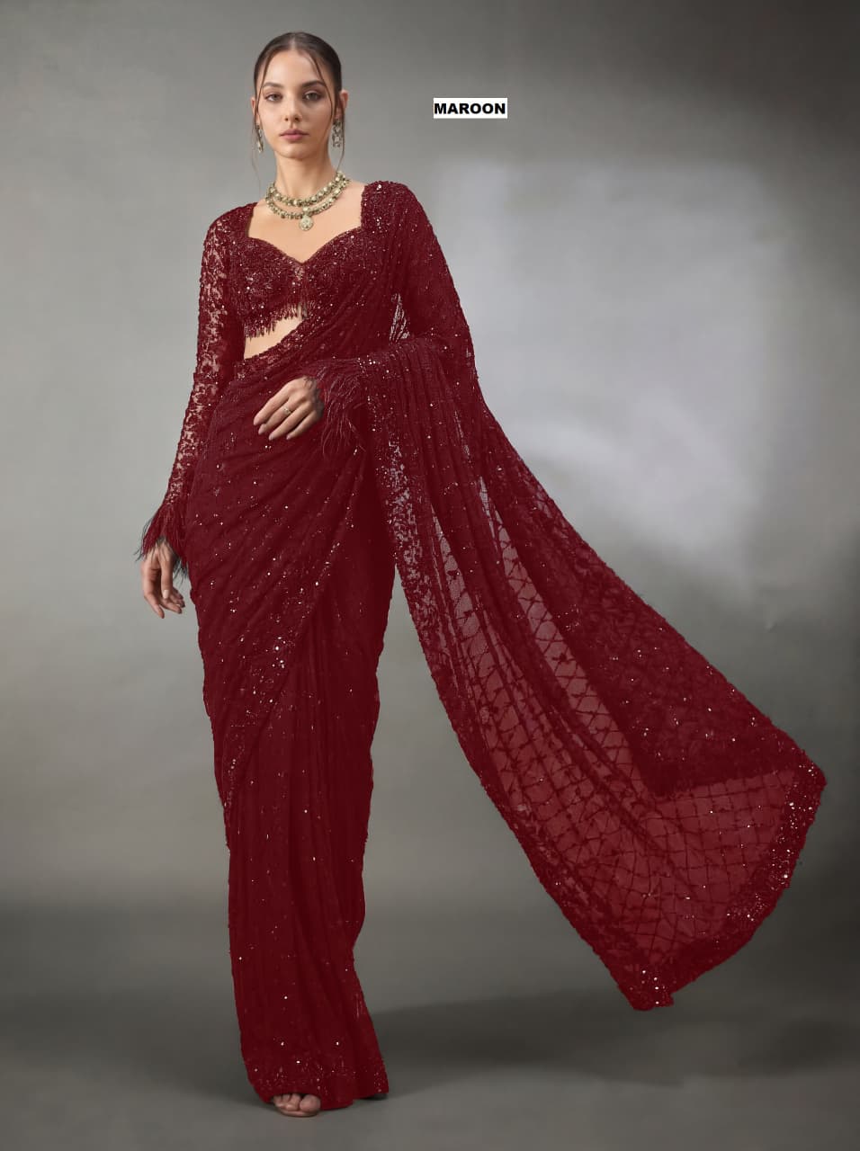 Bollywood Faux Georgette Saree with Sequins Work & Embroidered Blouse