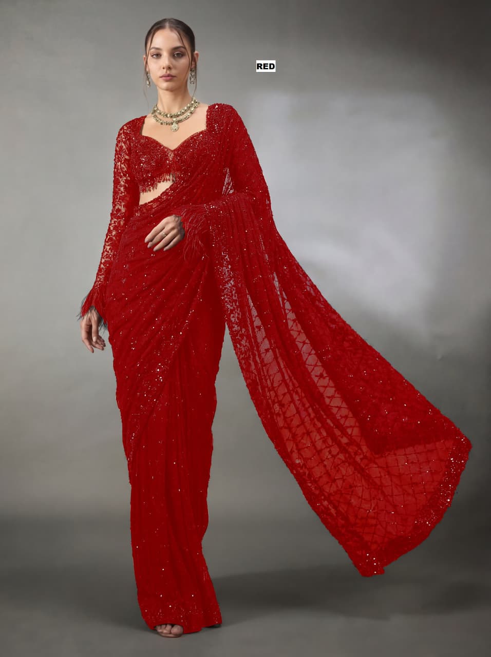 Bollywood Faux Georgette Saree with Sequins Work & Embroidered Blouse