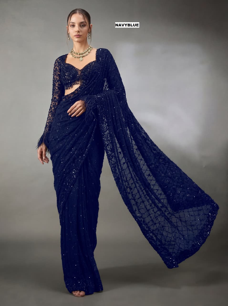Bollywood Faux Georgette Saree with Sequins Work & Embroidered Blouse