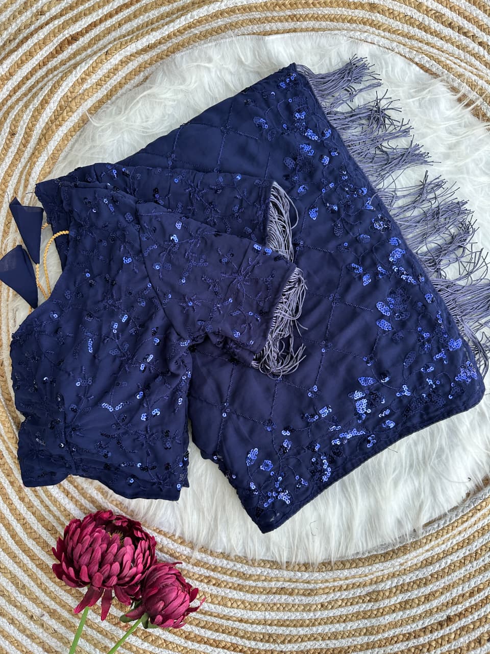 Bollywood Faux Georgette Saree with Sequins Work & Embroidered Blouse