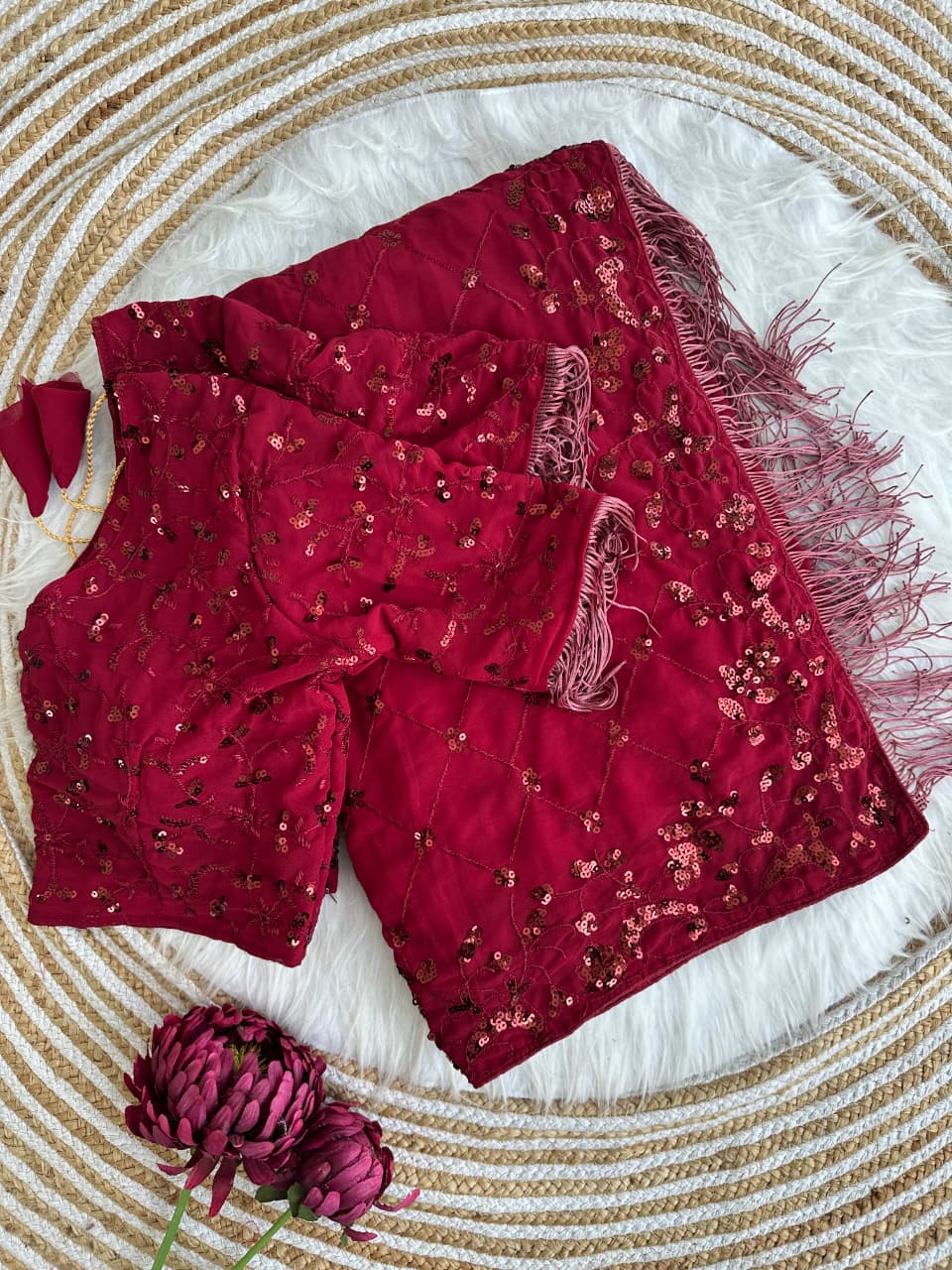 Bollywood Faux Georgette Saree with Sequins Work & Embroidered Blouse