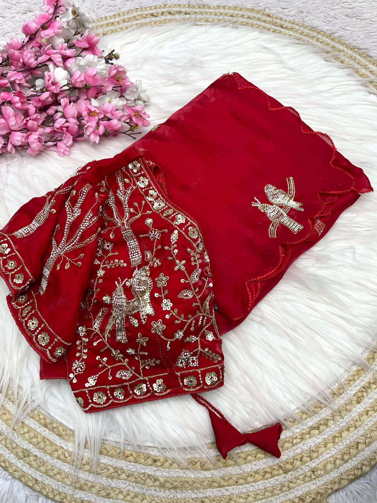 Bollywood Trending Fandy Satin Saree with Khatli & Beads Work Border | Ready-to-Wear Stitched Blouse | Party Wear Designer Saree