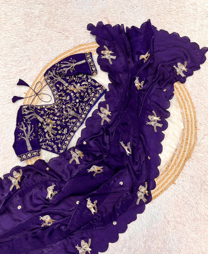 Bollywood Trending Fandy Satin Saree with Khatli & Beads Work Border | Ready-to-Wear Stitched Blouse | Party Wear Designer Saree