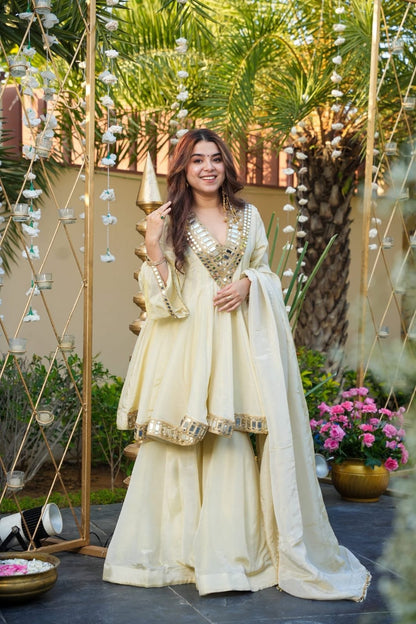 Aliya Cut Kediya Style Real Mirror Work Palazzo Set with Dupatta & Mirror Pouch | Soft Chinon Ethnic Suit Set for Women