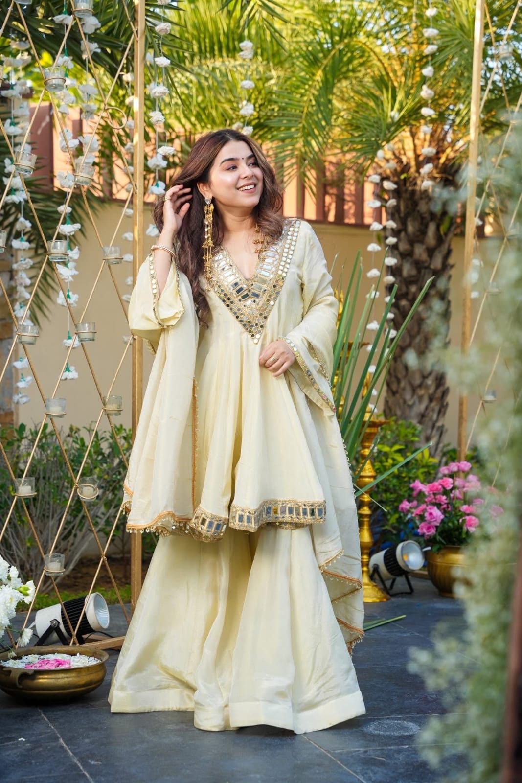 Aliya Cut Kediya Style Real Mirror Work Palazzo Set with Dupatta & Mirror Pouch | Soft Chinon Ethnic Suit Set for Women