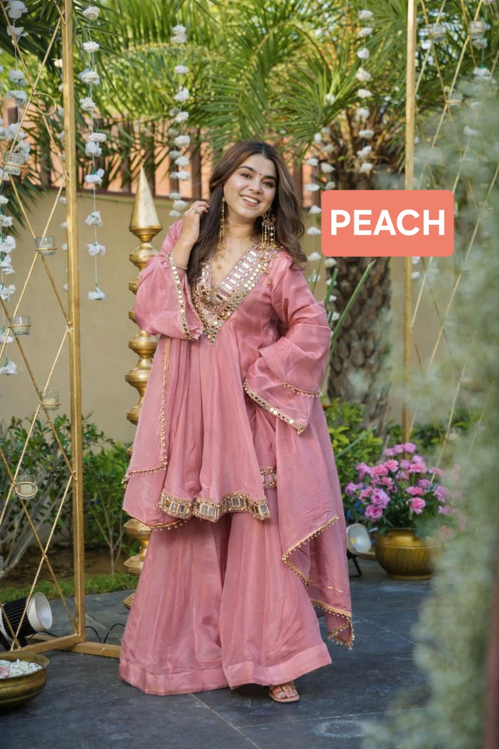 Aliya Cut Kediya Style Real Mirror Work Palazzo Set with Dupatta & Mirror Pouch | Soft Chinon Ethnic Suit Set for Women