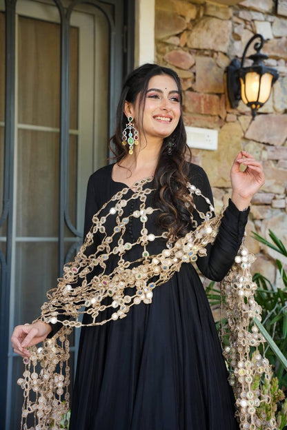 Trending Real Mirror Work Dupatta Set with Heavy Roman Silk Anarkali & Plazzo – Royal Festive Wear