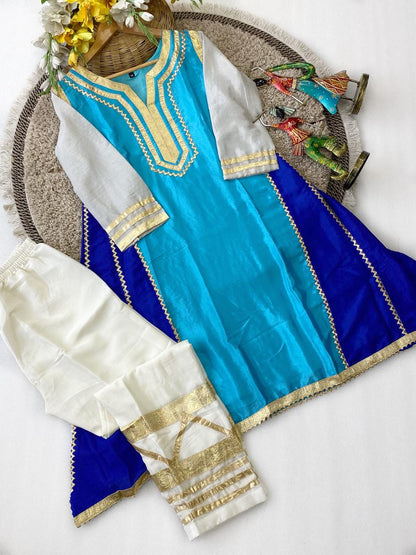 Designer Chinon Silk Co-Ord Set with Hand Gotta Lace Work for Women