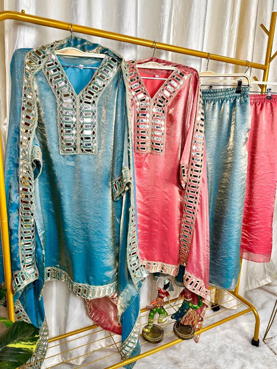 Designer Frendy Silk Peplum Palazzo Set with Mirror Work Dupatta | Festive Wear 3-Piece Ethnic Suit for Women