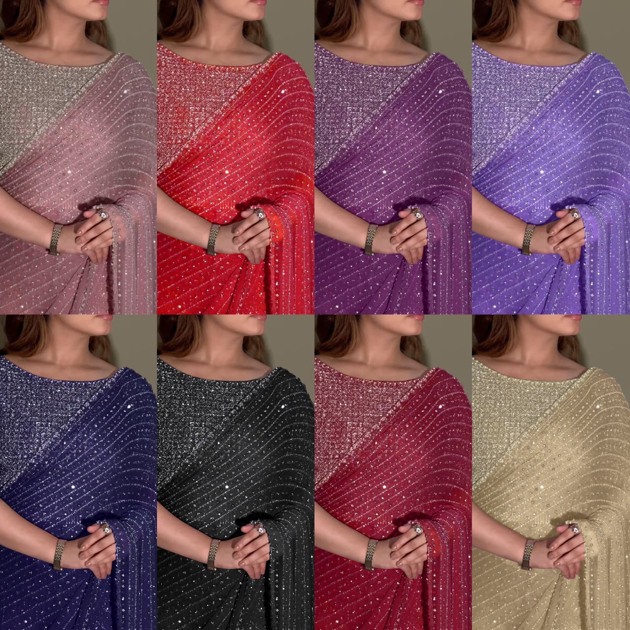 Designer Faux Georgette Saree with Heavy Sequins & Embroidery Work
