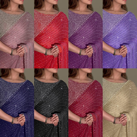 Designer Faux Georgette Saree with Heavy Sequins & Embroidery Work