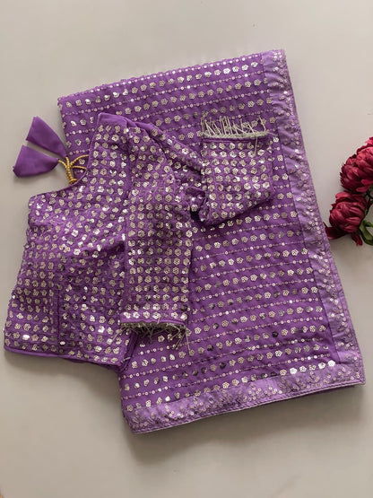 Designer Faux Georgette Saree with Heavy Sequins & Embroidery Work