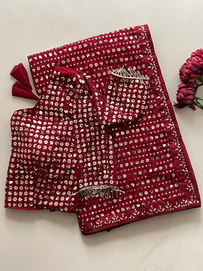 Designer Faux Georgette Saree with Heavy Sequins & Embroidery Work