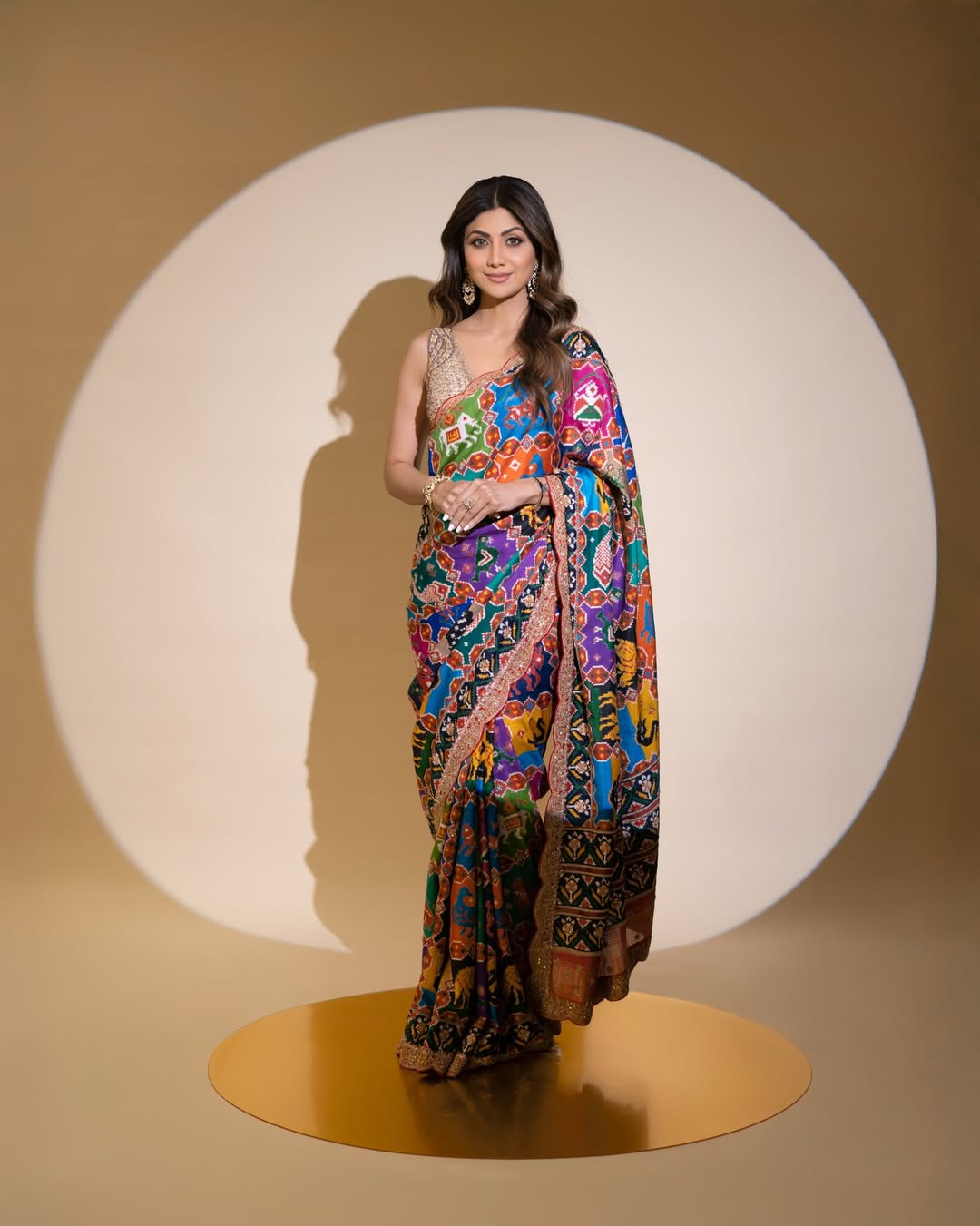 Shilpa Shetty Inspired Patola Print Georgette Saree with Swarovski Work