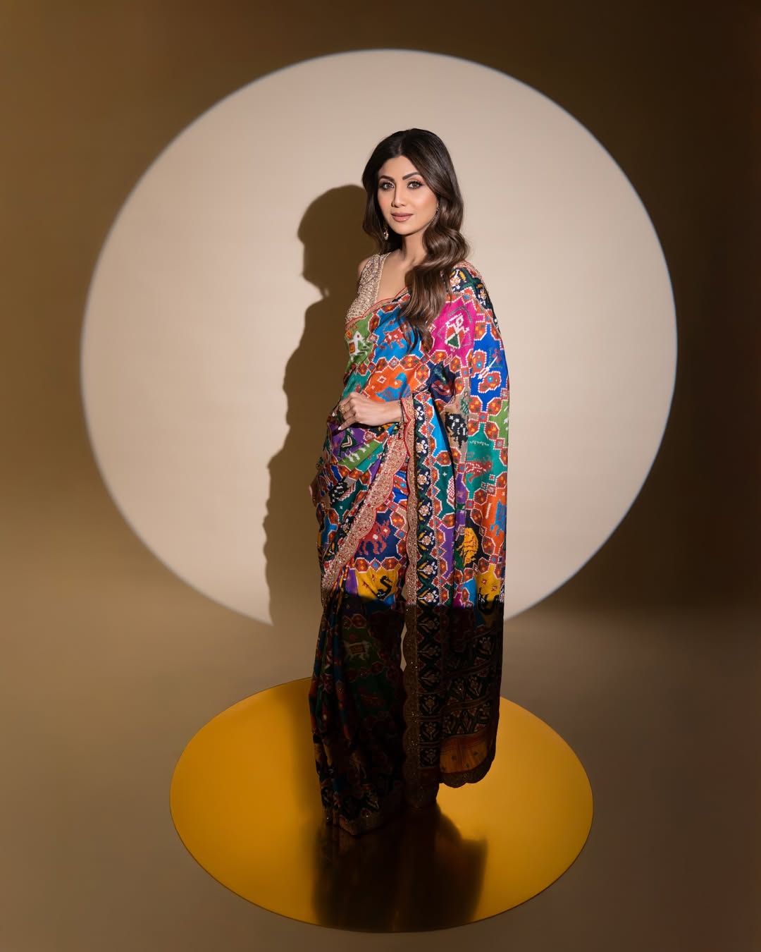 Shilpa Shetty Inspired Patola Print Georgette Saree with Swarovski Work
