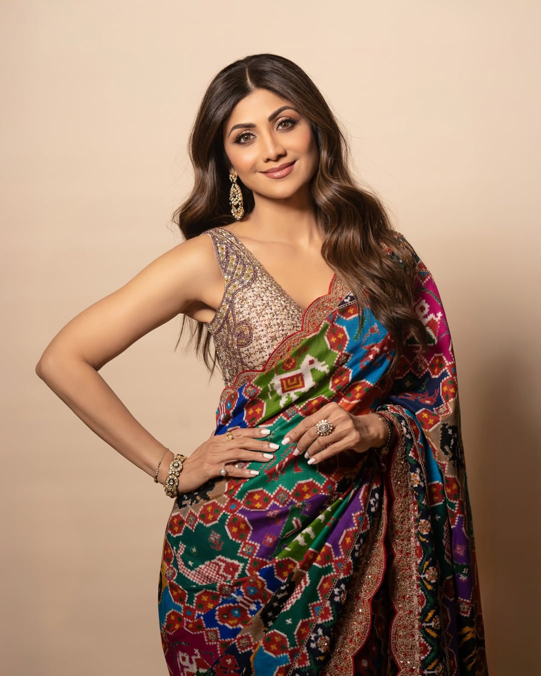 Shilpa Shetty Inspired Patola Print Georgette Saree with Swarovski Work