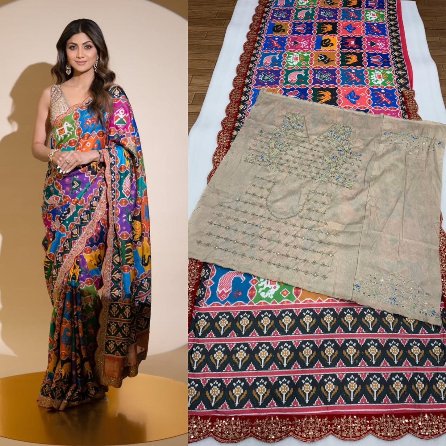 Shilpa Shetty Inspired Patola Print Georgette Saree with Swarovski Work