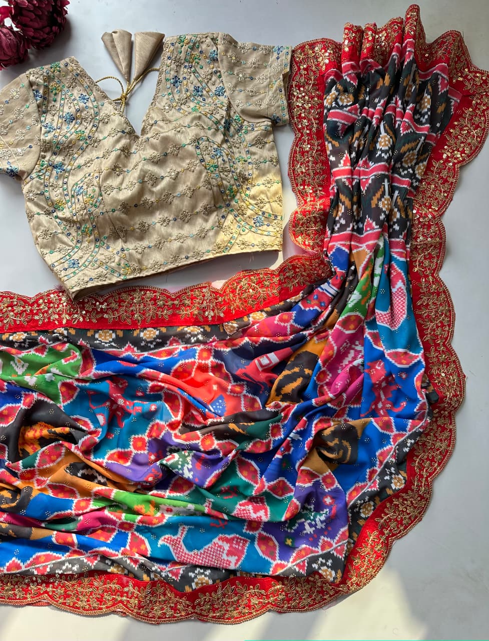 Shilpa Shetty Inspired Patola Print Georgette Saree with Swarovski Work
