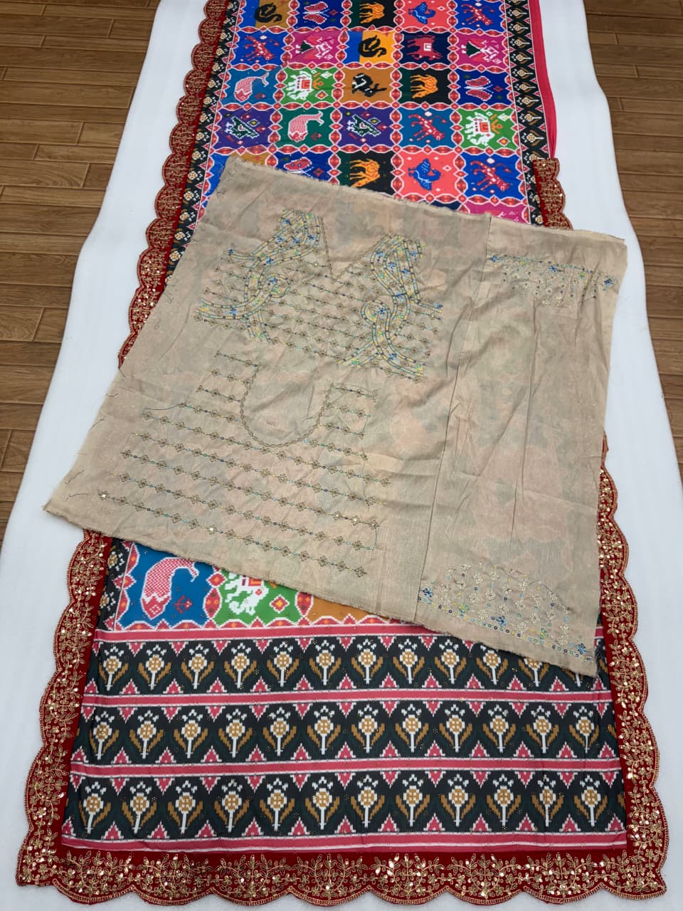 Shilpa Shetty Inspired Patola Print Georgette Saree with Swarovski Work