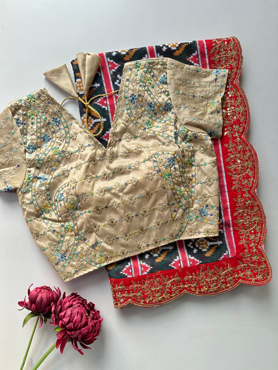Shilpa Shetty Inspired Patola Print Georgette Saree with Swarovski Work
