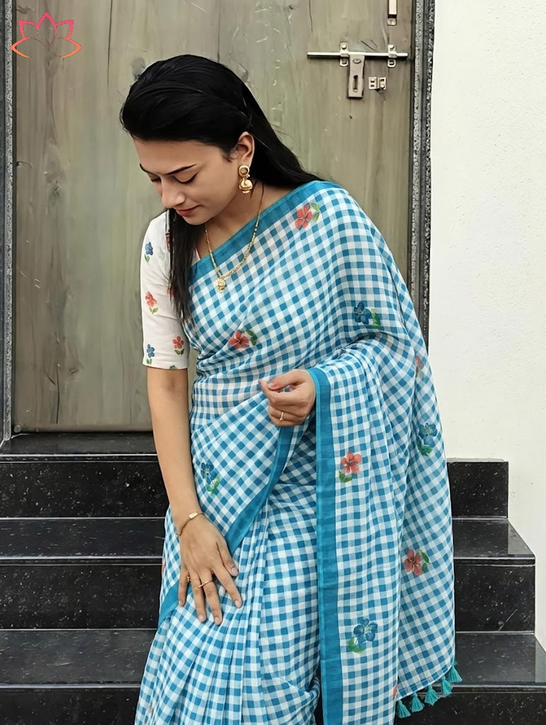 Soft Linen Digital Print Saree with Latkan (Fumka) | Elegant Casual & Festive Wear Saree