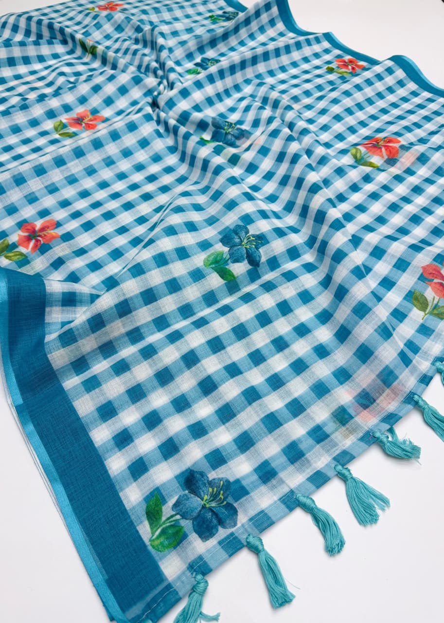 Soft Linen Digital Print Saree with Latkan (Fumka) | Elegant Casual & Festive Wear Saree