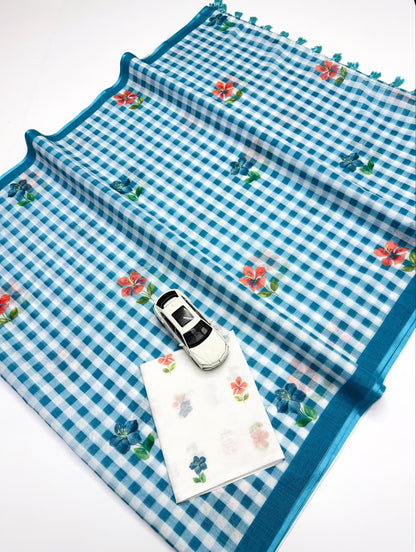 Soft Linen Digital Print Saree with Latkan (Fumka) | Elegant Casual & Festive Wear Saree